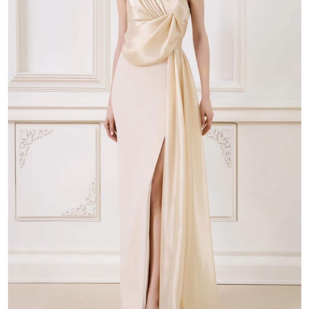 MM Couture One Shoulder Light Pink Evening Gown